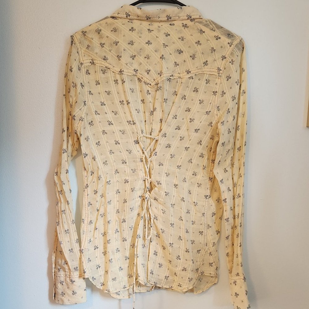 Free People pale yellow and blue button down blouse - Picture 7 of 9